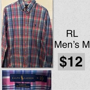 Ralph Lauren Blue and Pink Casual Button Down Shirt
